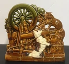 McCoy Planter Dog Leash Cat Spinning Wheel Pottery Made USA Mid Century Gold