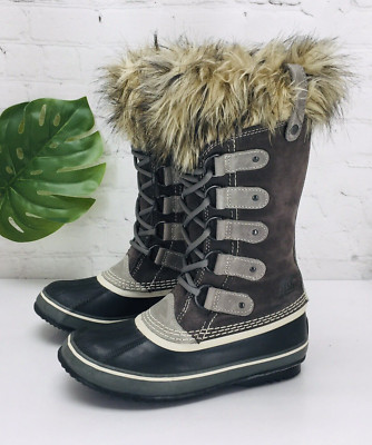 Sorel Caribou Waterproof Snow Boot Women's 7 Gray Fox Trim Duck Lined Excellent!