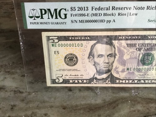 $5 2013Federal Reserve Note Richmond PMG 30 Low Serial No. 00000010 - Picture 3 of 10