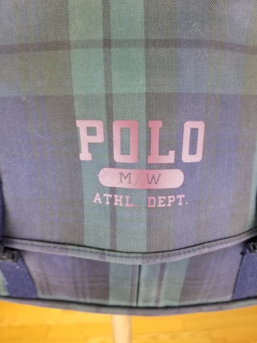 VINTAGE 90' RALPH LAUREN POLO GREEN CHECK CROSS BAG SZ 19' X 10' X