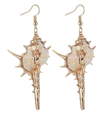 BIG Mermaid Ocean SHELLS Beach Sea CONCH Betsey Johnson Shell Earrings 2-1/2"