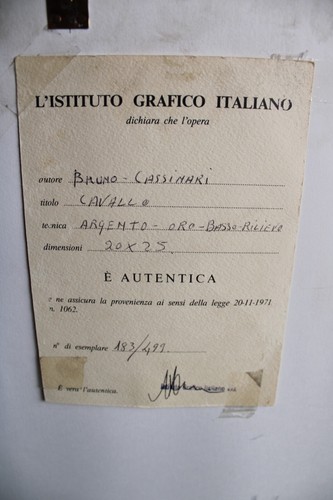 L68-BRUNO CASSINARI-CAVALLO-BASSORILIEVO ARGENTO ORO REGALO ARTE QUADRO CORNICE - Bild 9 von 10