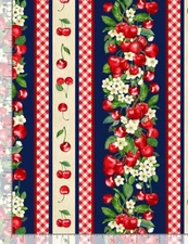 Food Fabric | Cherry Pie Fruit Stripe Navy Digital | Timeless Treasures YARD