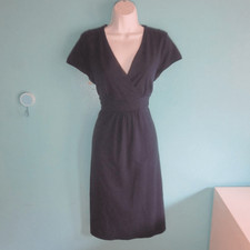 Boden Navy Blue Faux Wrap Pullover Dress Size 8 Cotton Stretch Cap Sleeve V-Neck