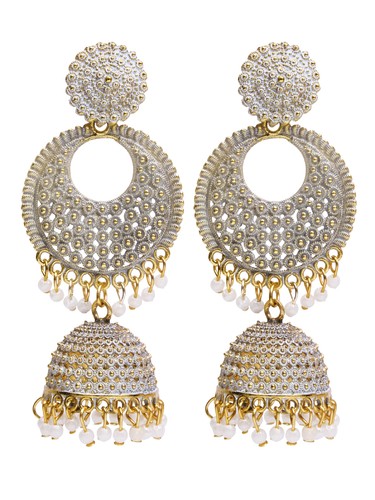 Indian Gold Plated Wedding Party Wear Women Long Green Jhumka Jhumki Earrings - Picture 30 of 33