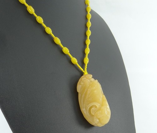 2.1"China Certified Nature Gold Jade Fortune Rat and Lotus Necklace Pendants - Picture 2 of 9