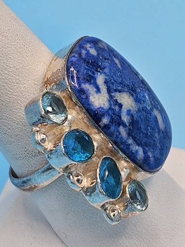 Big Lapis w/ 4 Accent Gemstones 925 Designer Cocktail Ring w/ Gift Box Sz 9.25 - Picture 2 of 14