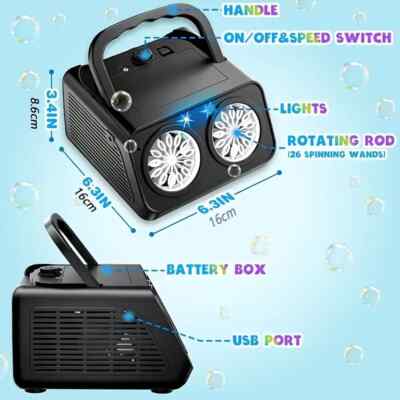 Automatic Bubble Machine Upgrade Bubble Blower with 2 Fans black