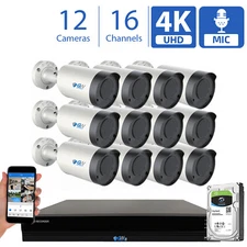 16 Channel NVR (12) 4K Microphone Varifocal AI IP Bullet Security Camera System
