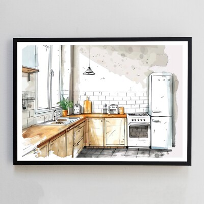 Küche Stillleben Aquarell Tee Gemälde Illustration A4 Wanddeko Kunstdruck