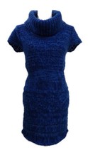 Say What Blue Sweater Dress JUNIORS LARGE Cowl Neck Acrylic Fuzzy No Belt