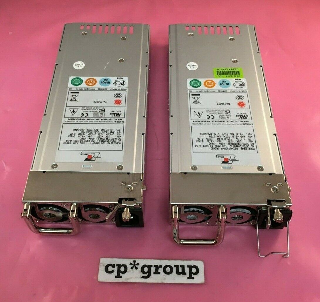 LOT OF 2 EMACS R2Z-6400P-R 400W Redundant Power Supply