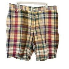 Polo Ralph Lauren Linen Plaid Flat Front Shorts Vintage Preppy - Size 36