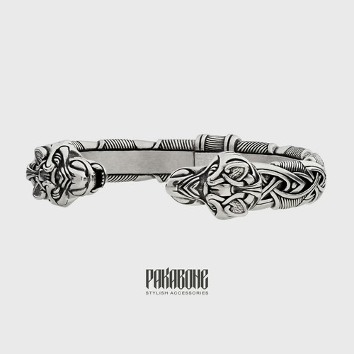WIKINGERARMBAND WOLFSKOPF NORDISCHES METALLBAND NORDISCHER ARM RING WIKINGERSCHMUCK - Bild 2 von 9