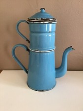 Ancienne Grande cafetière émaillée Bleue