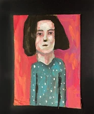 Original Portrait Painting Naive Primitive Woman Red & Blue Wall Art Miz Katie