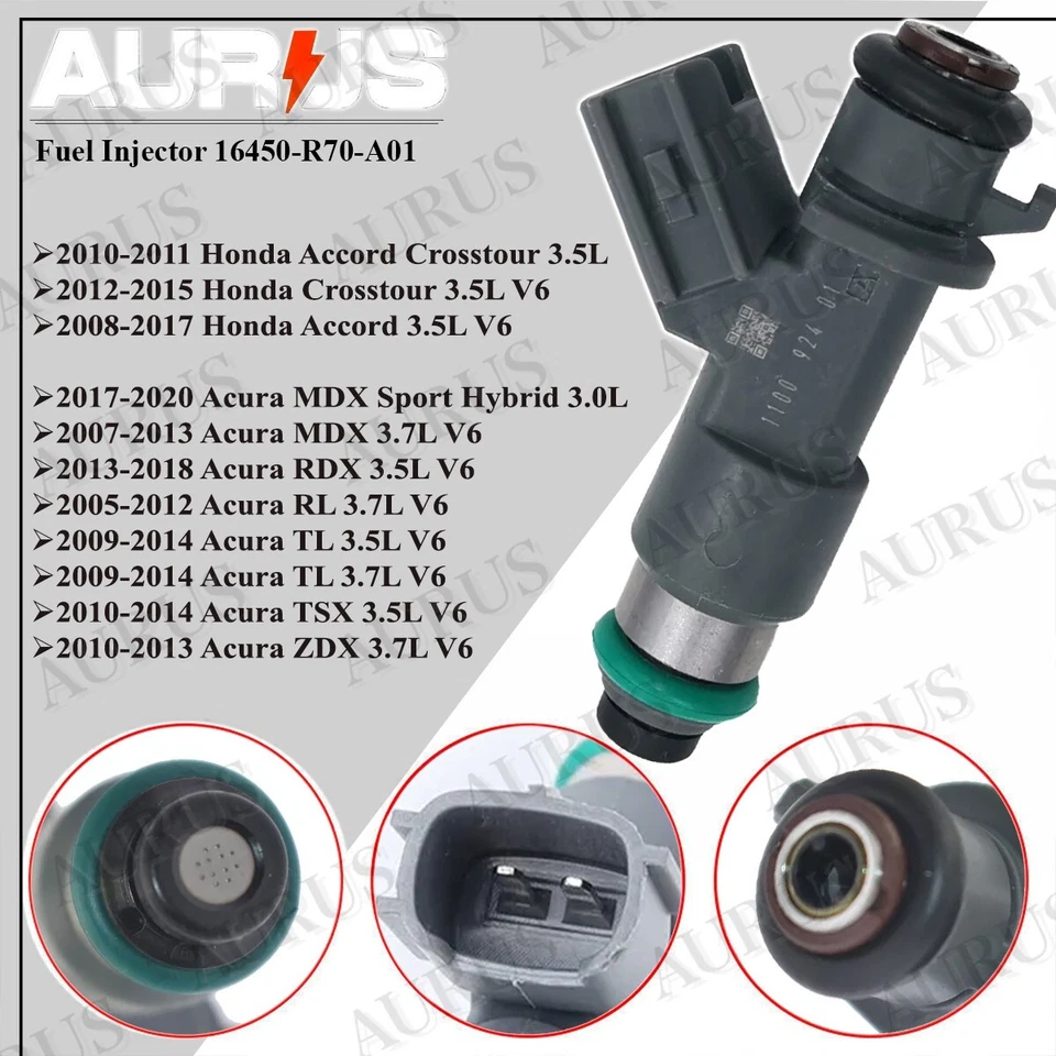 Injetores de combustível novos x6 OEM AURUS para 2007-2013 Acura MDX 3.7L 16450-R70-A01 V6cyl - Imagem 2 de 4