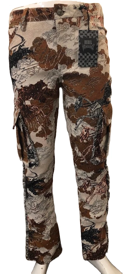Rebel Vengeance Skeleton Desert Camo Tapestry Pants, Designer Art, Streetwear! - Image 2 of 4
