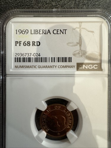1969 Liberia Cent NGC PF 68 RD Proof Coin. Non Magnetic. Rare. - Picture 8 of 8