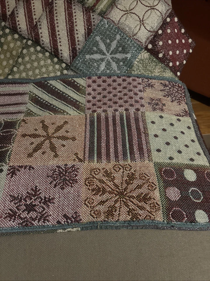 Holiday Placemats Set of 4 19x13 Shimmering Patchwork Design Christmas Decor - Image 2 of 4