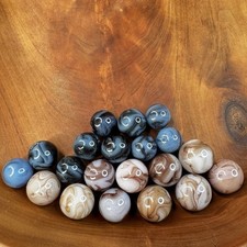 Champion Agate Vintage 1970s Tank Wash Swirl Marbles Lot Of 20 Blue Brown White