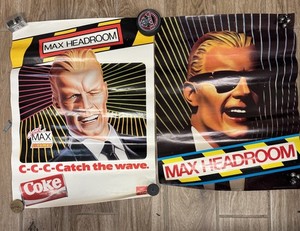 Vintage 80’s Lot Of 2 MAX HEADROOM ~ C-C-C-CATCH THE WAVE POSTERS