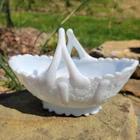 FENTON Milk Glass Basket Daisy & Button Pattern Split-Handle Footed (Pre-Mark)