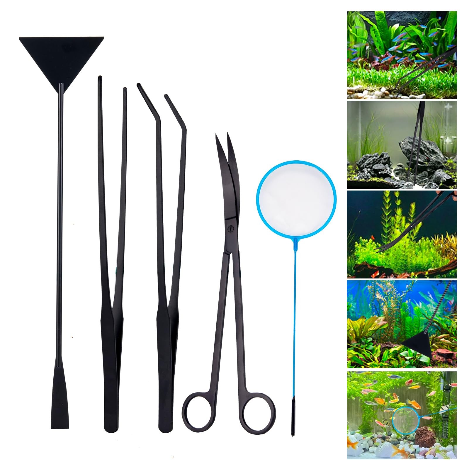 Pince d'aquascaping noire pour planter sans déraciner et ciseaux d'aquarium précis
