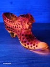 Vtg Fenton Shoe Slipper Cat Head Rare Amberina Red Orange Cadmium UV Glows 😍