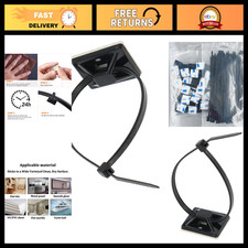 Self-Adhesive Cable Clips with Zip Ties - 100 Pcs Black Wire Management Mounts