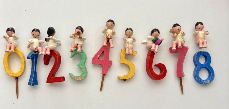 Vintage 1950s Shackman Wood Angel Birthday Number Cake Toppers Japan READ Issues
