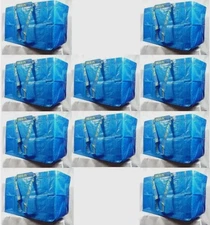 10X IKEA LARGE BLUE BAGS Shopping Bag Laundry Storage Travel Tote Reusable Bags