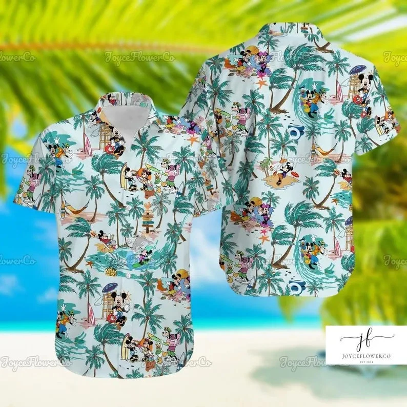 Disney Mickey Mouse Beach Button Up Summer Vacation Hawaiian Shirt
