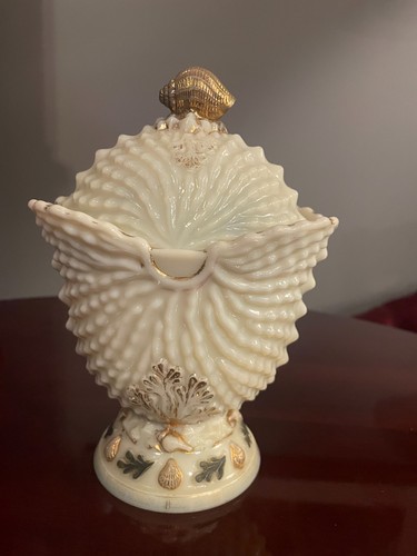 1900 Rare Northwood Argonaut Shell Custard Glass Covered Sugar Bowl Gilt Accents