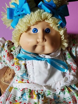 Vintage 1984 Cabbage Patch Kids Girl Lemon Hair/Blue Eyes W/Carebear Dress