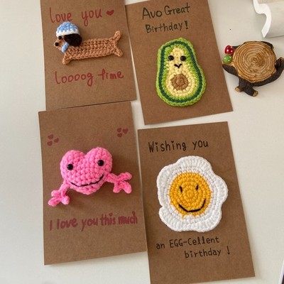 Cute Handmade Crochet Pocket Hugs  3.54''x5.51'' Greeting Cards Avocado, Pizza