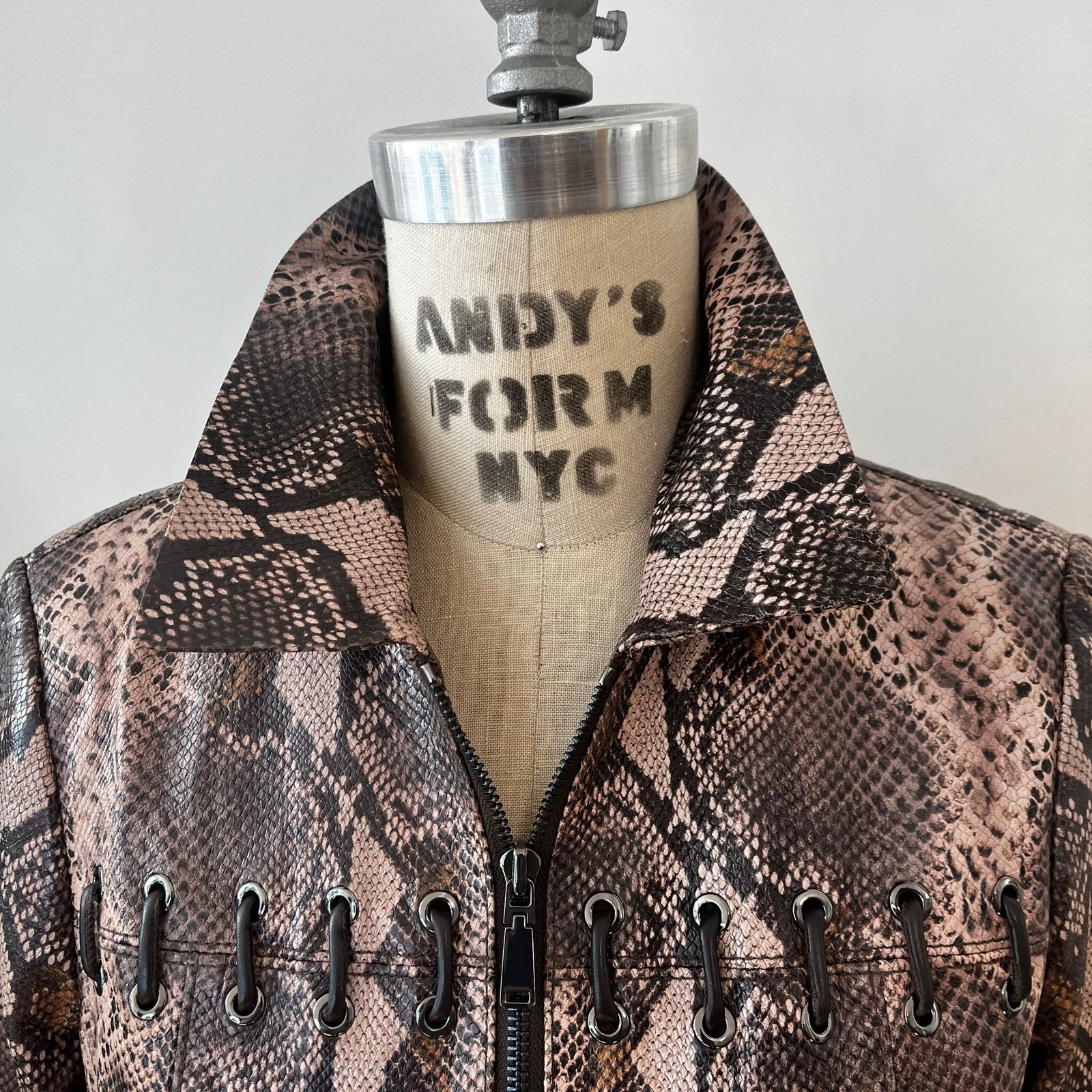 WORTH Cropped Leather Python Print  Jacket with L… - image 3