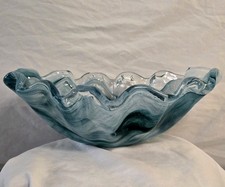 Vintage Italian Murano Italian Handblown Scalloped Glass. Blue Art Glass Bowl
