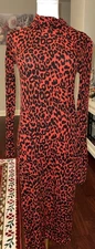 Zara Trafaluc Dress Womens Size S Small Red Leopard Turtleneck Midi