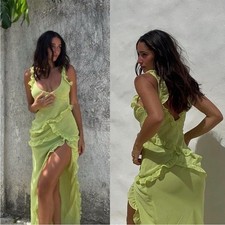House of CB Pixie Lime Ruffle Maxi Dress L