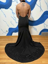 black wedding dress, black dress, open back dress, halter dress