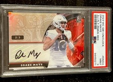 2023 Wild Card Qb1 On The Clock Drake Maye Auto Platinum Rainbow Red /3 Psa 9
