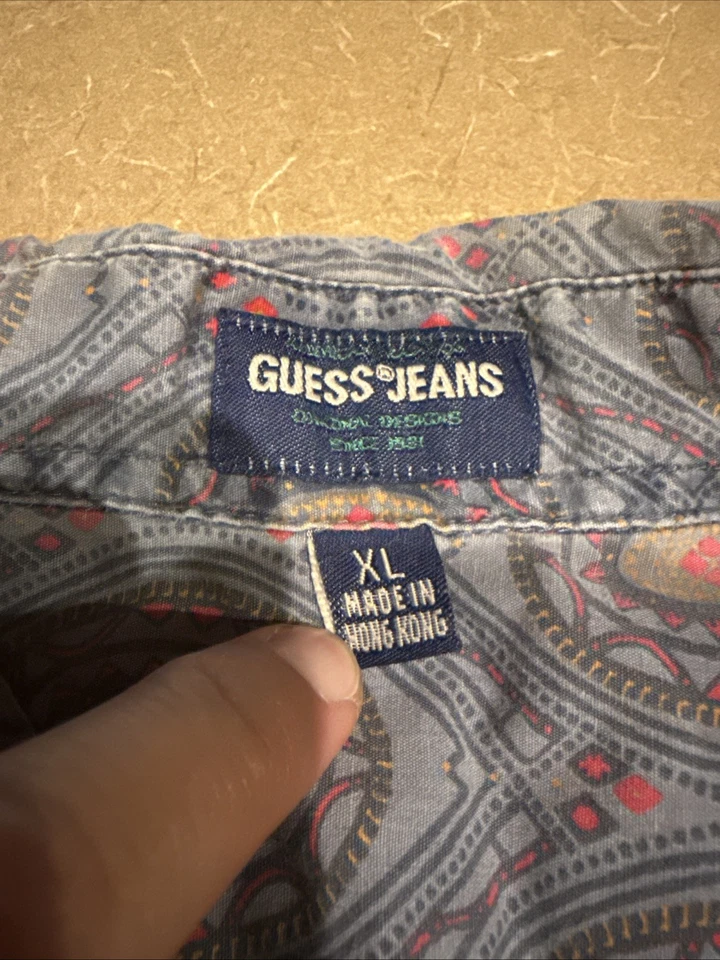 Винтажная мужская абстрактная рубашка 90-х Guess American Tradition на пуговицах размер XL пейсли - Изображение 3 из 4