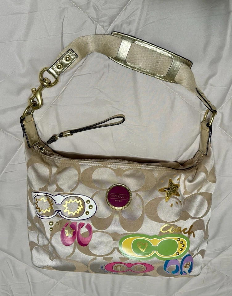 Bolso Hobo Coach F17586 Dorado y Multicolor Cartera de Hombro Firma C Foto 4 de 4