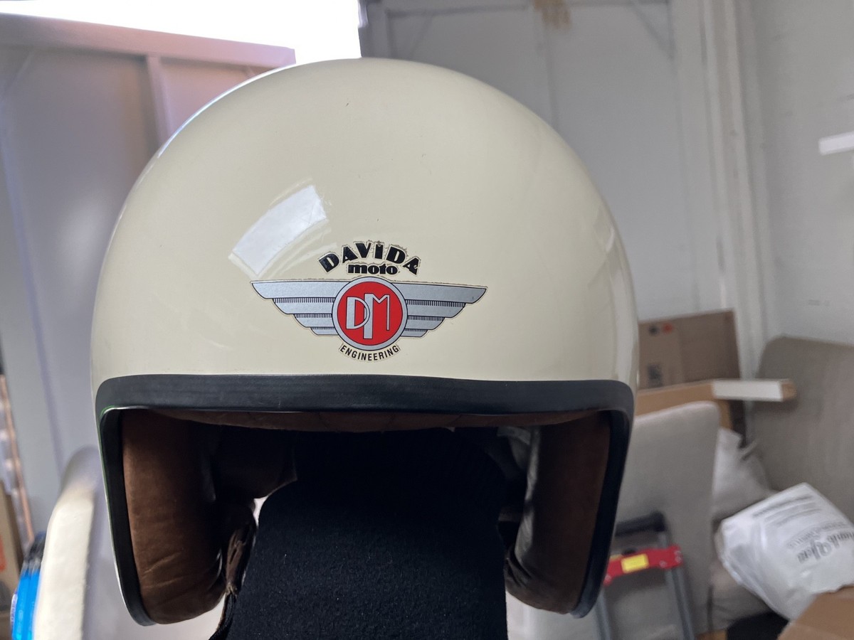 Small Vintage Davida Classic Jet Motorcycle Helmet - Cream