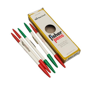 Vintage Fisher Skip Less Point Office Ballpoint Pens Lot of 5 Red Green Box USA
