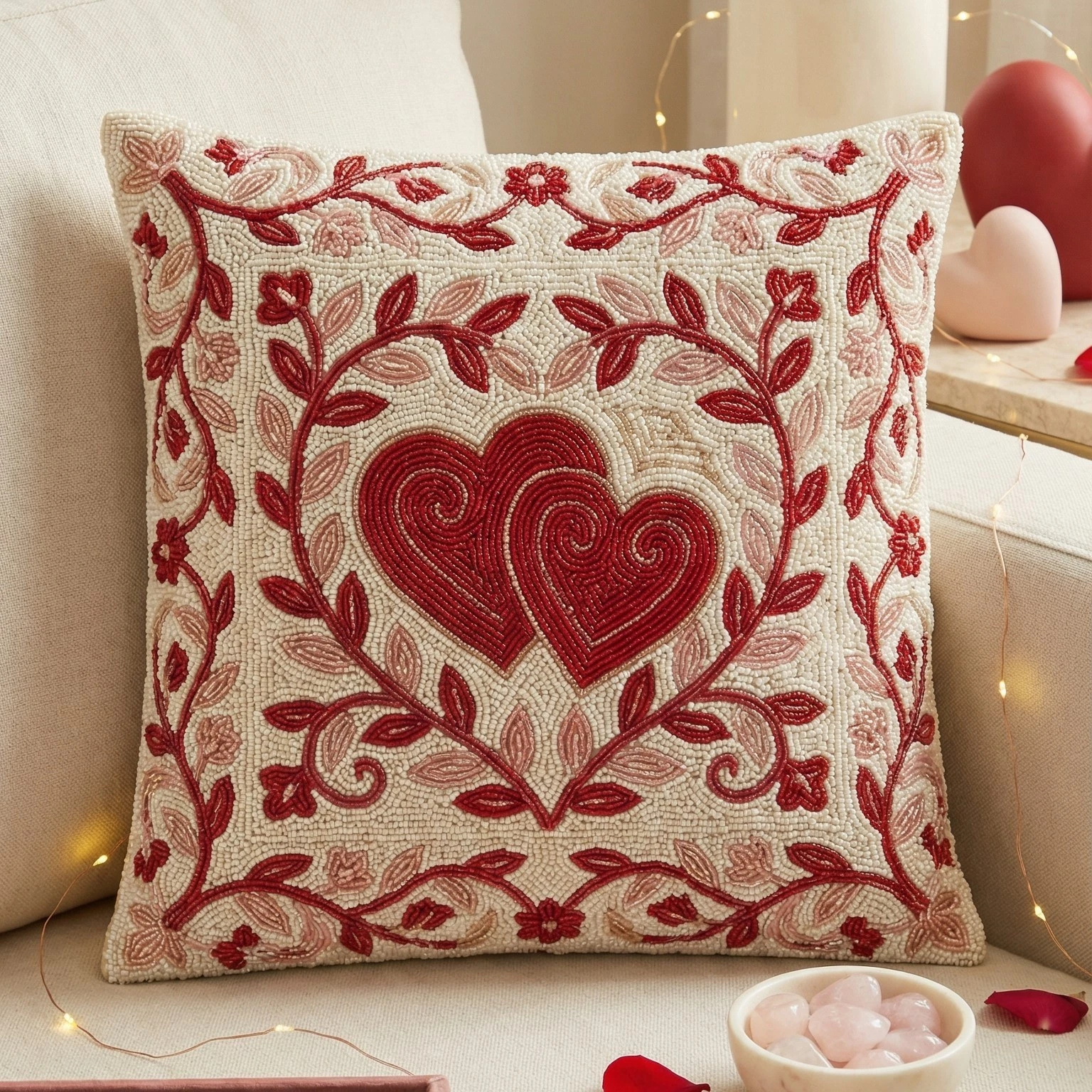 Handmade Beaded Heart Throw Pillow Cover, Decorative Romantic Accent 16x16 18x18
Opens in a new wind
