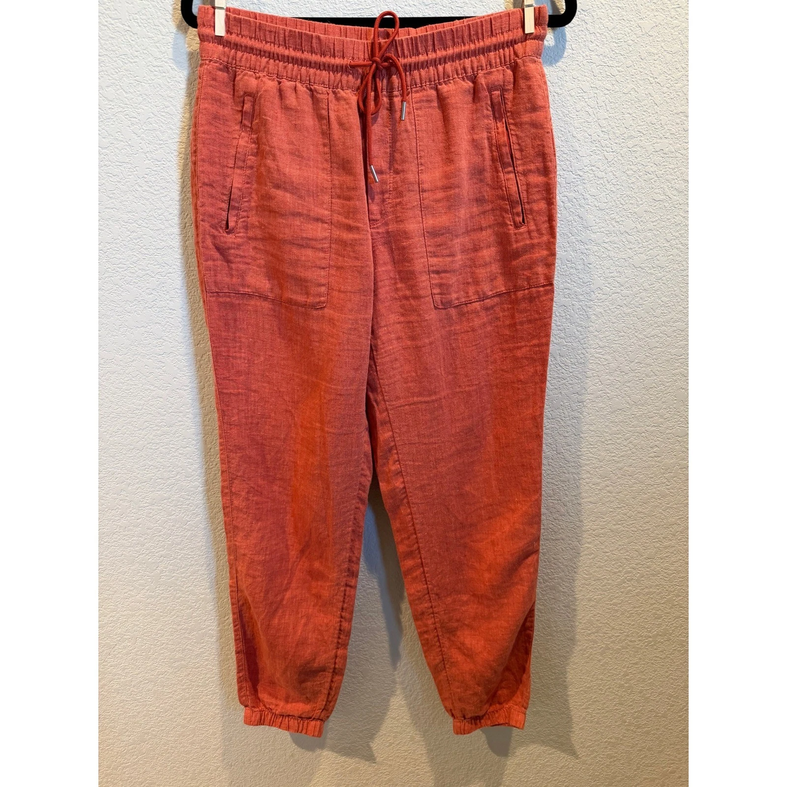 Athleta Linen Blend Jogger Pants Coral Orange Drawstring Elastic Waist Womens 4T