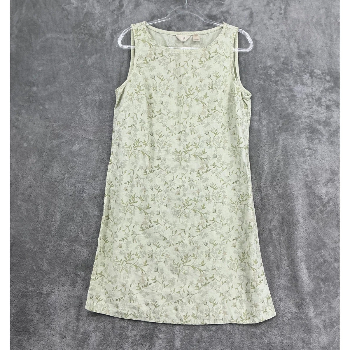 green emerald velvet dress J. Jill Love Linen 100% Linen Sleeveless Shift Mini Dress Size Medium   theuntamedthread.com