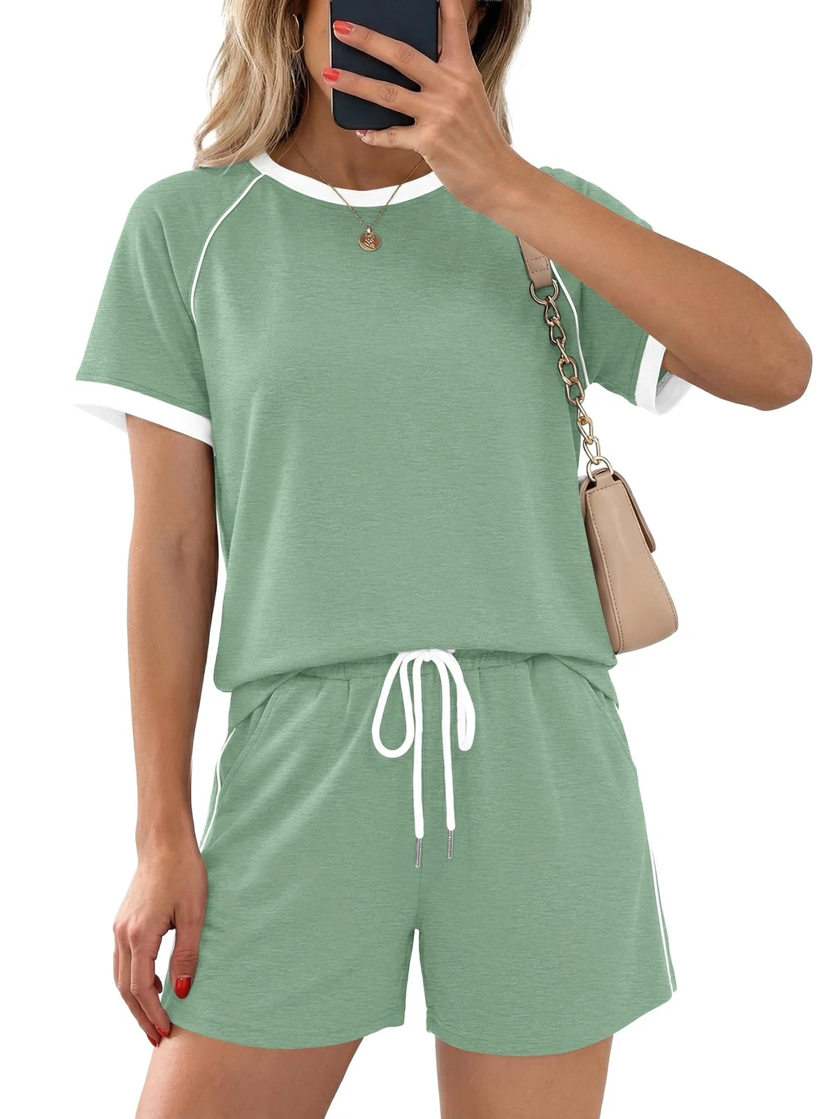 Casly Lamiit Womens Summer Shorts Sets 2 Piece Crewneck Striped Athletic Set ...